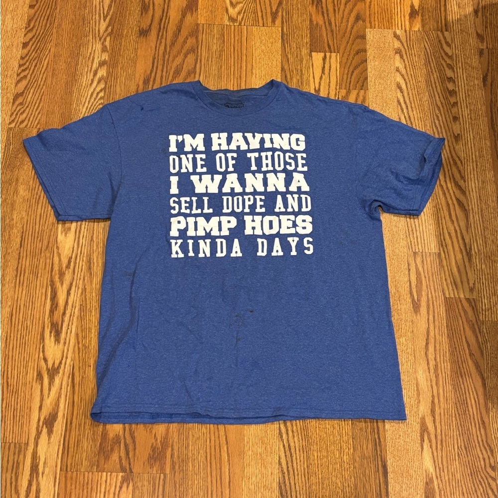 blue ‘pimp hoes’ tee